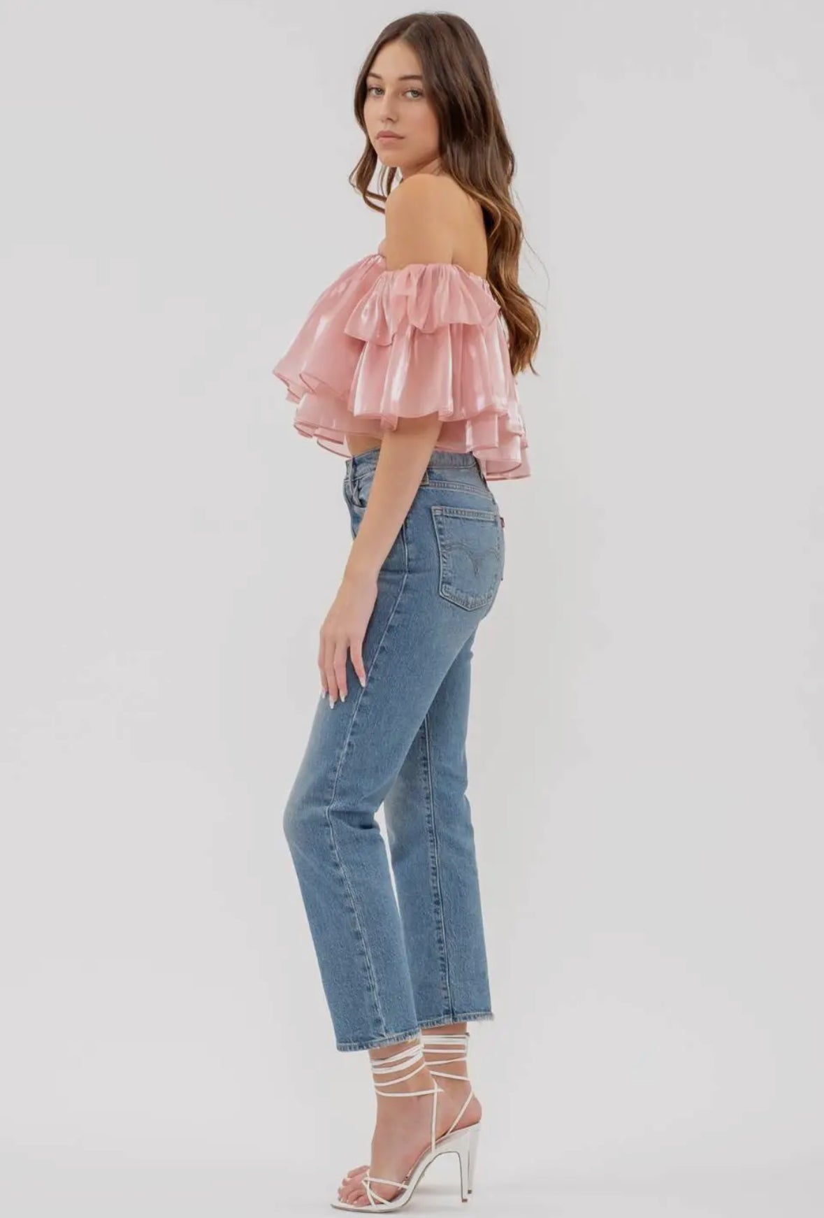 Off-Shoulder Pink Ruffle Top