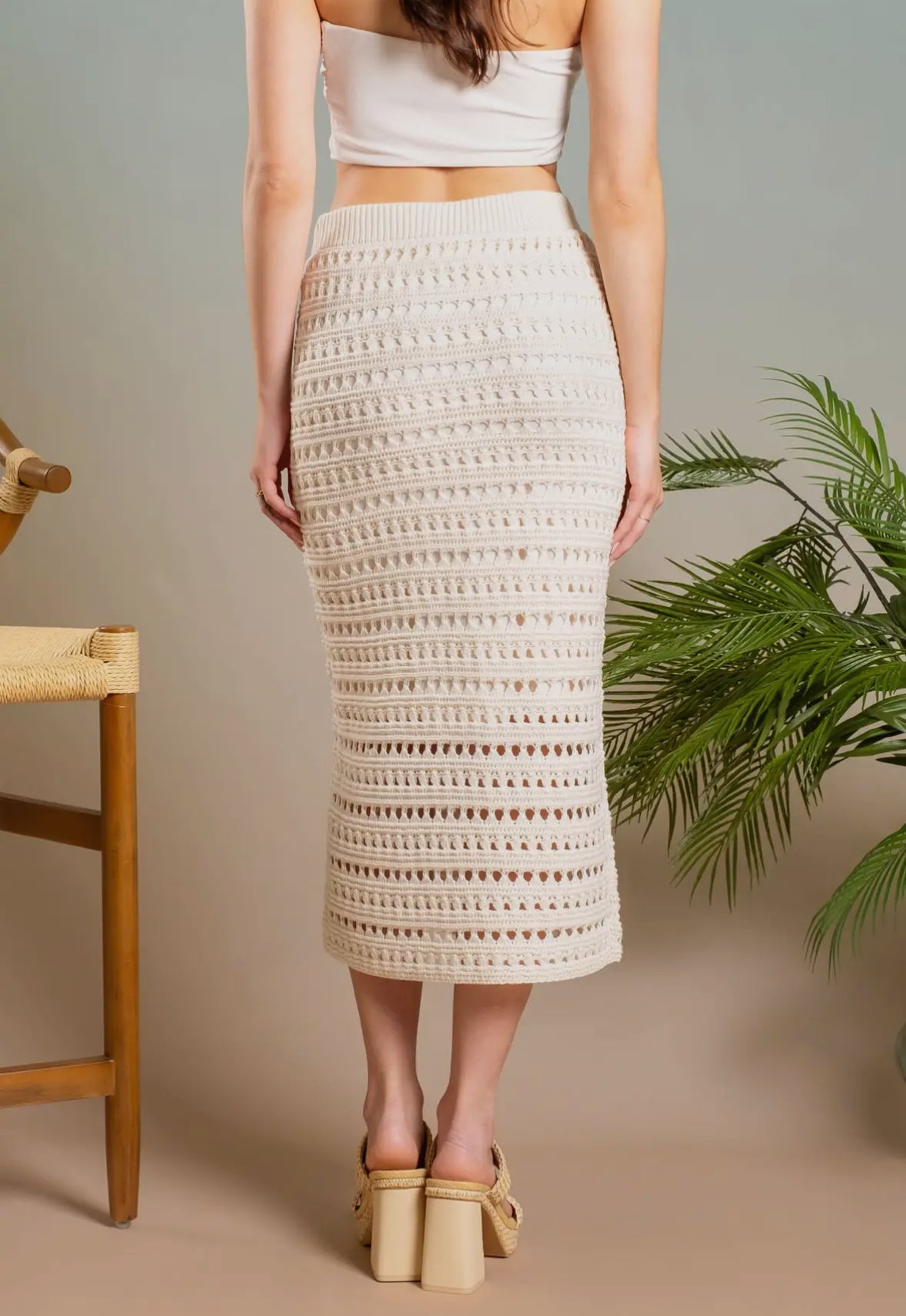 Crochet Knit High Waist Midi Skirt