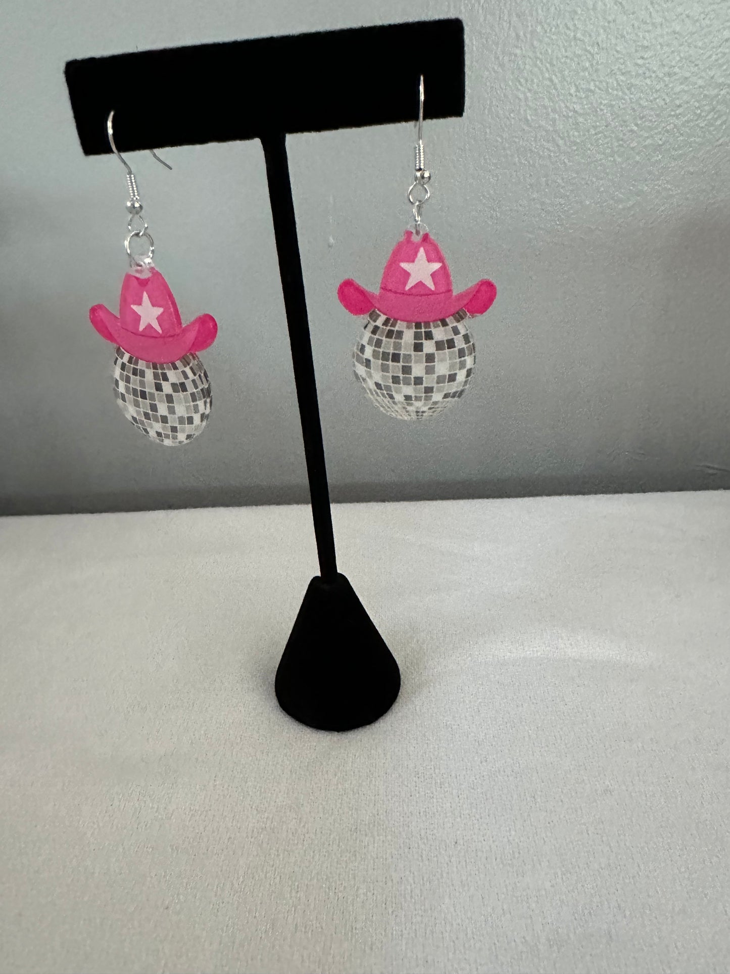 Acrylic Cowboy Hat Disco Earrings