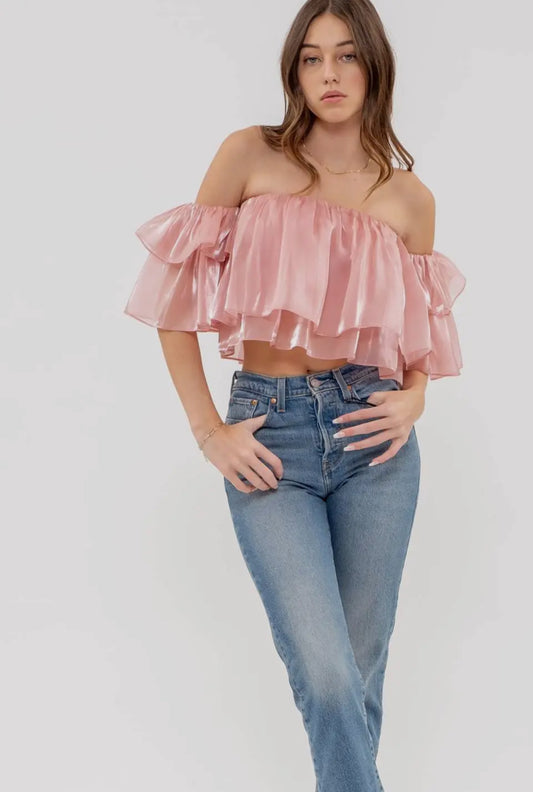 Off-Shoulder Pink Ruffle Top