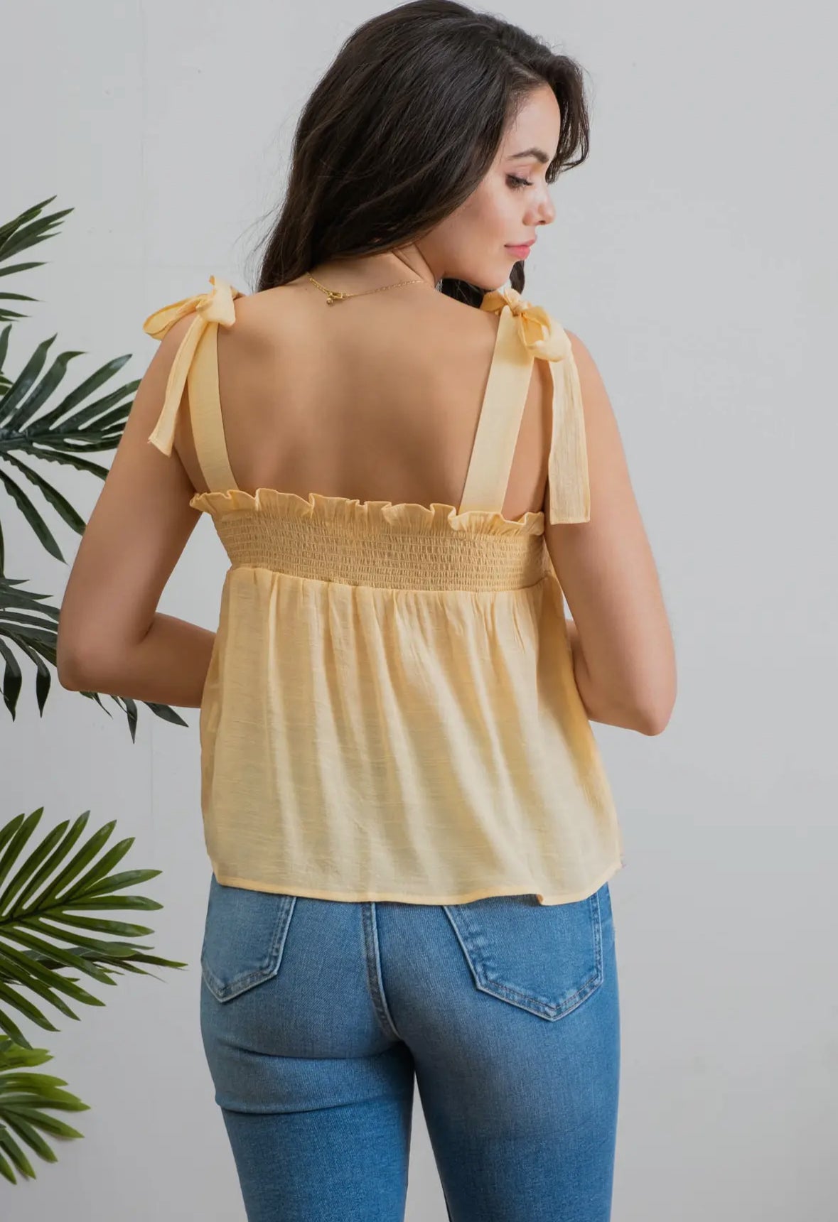 Yellow Smock Embroidered Tank Top