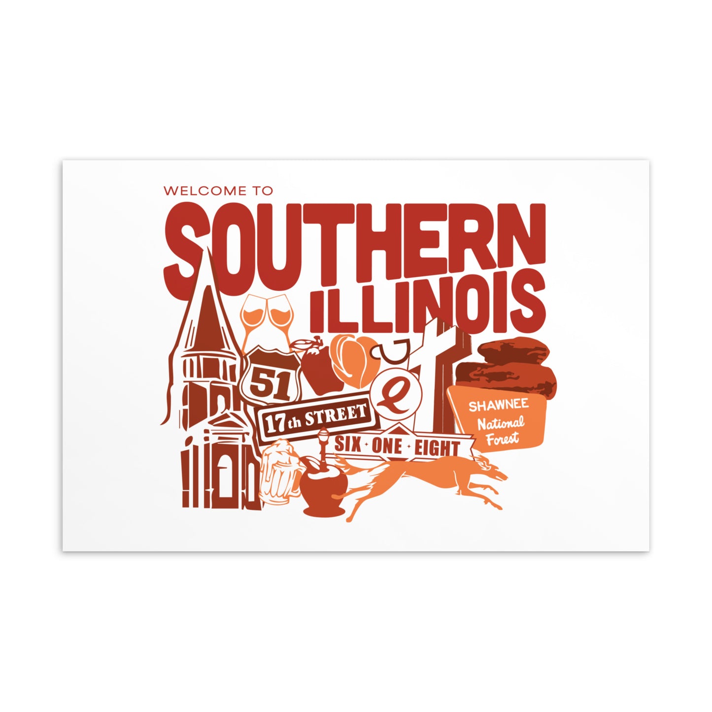 Southern Illinois Map Postcard - Red